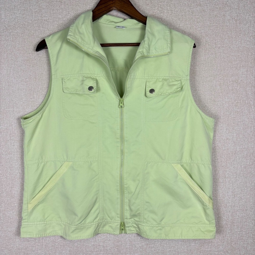 EP Pro Womens Pale Lime Green Full Zip Utility Vest Pockets U.S. Size 16